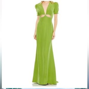 Mac Duggal 2630 Apple Green Cut Out Puff Sleeve Gown with Sequins Womens Size 8